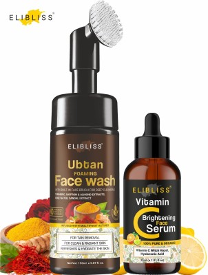 ELIBLISS Ubtan Face Wash for Dry Skin with Turmeric & Saffron + Vitamin C-Skin Clearing Face Serum(2 Items in the set)