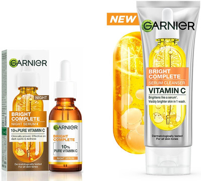 Garnier Men Bright Complete Vitamin C OverNight Serum-15ml+ Cleanser Serum Face Wash-100g(2 Items in the set)