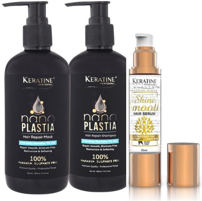 KERATINE PROFESSIONAL NANO PLASTIA HAIR REPAIR SHAMPOO & MASK COMBO 300 ML EACH WITH 50 ML SERUM(3 Items in the set)