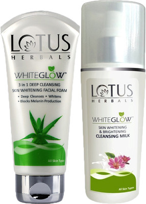 LOTUS HERBALS Whiteglow Cleansing Milk 80ml & Whiteglow 3 in 1 Facial Foam 100g(2 Items in the set)