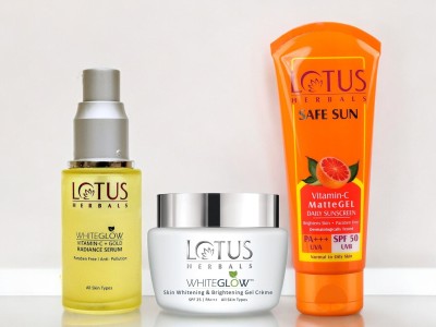 LOTUS HERBALS WHITEGLOW VITAMIN C GOLD SERUM GEL CREME WITH VITAMIN C SUNSCREEN(3 Items in the set)