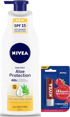 NIVEA Aloe Protection 400ml lotion & Pomegranate Lipbalm Set of 2(2 Items in the set)