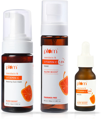 Plum Vitamin C Glow Boosting Trio|Face Wash,Toner&Serum|Reduces Pigmentation&Dark Spots(3 Items in the set)
