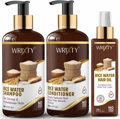 Wrixty Hair Damage Repair Kit - Rice Water Shampoo 300ml + Rice Water Conditioner 300ml + Rice Water Hair Oil 200ml(3 Items in the set)