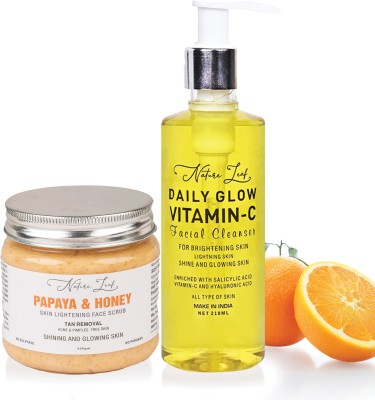 nature leaf Combo of Daily Glow Vitamin C Facial Cleanser (210 ml) and Papaya & Honey skin Lightning Face Scrub (200 gm)(2 Items in the set)