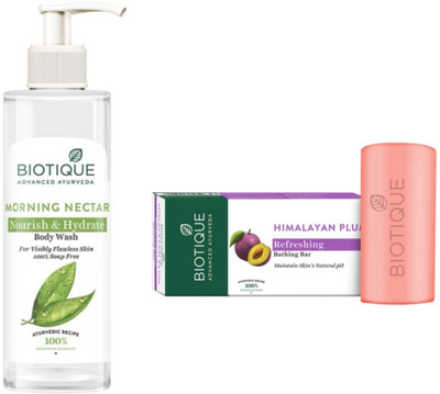 BIOTIQUE Morning Nectar Body Wash 200 ML & Himalayan Plum Soap 150g(2 Items in the set)