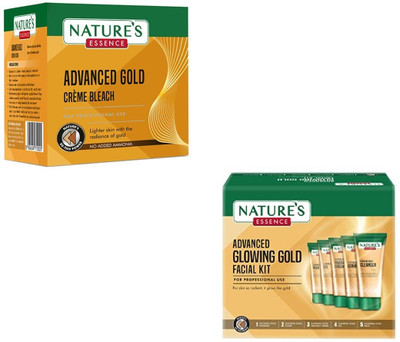 Nature's Essence Advanced Gold Crème Bleach 210gm & Glowing Gold Facial Kit 500gm(2 Items in the set)