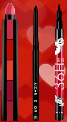 Trendy styler Matte Waterproof 5in1 lipstick With Eyekajal And Black eyeliner(3 Items in the set)