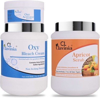 CLAVINIA Oxy Bleach Cream 1 Kg + Apricot Scrub 1000 ml ( Pack Of 3)(3 Items in the set)