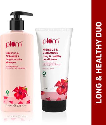 Plum & Ceramides Long and Healthy Hair Duo | Shampoo and Conditioner | Repairs Split Ends, Smoothens Strands(2 Items in the set)