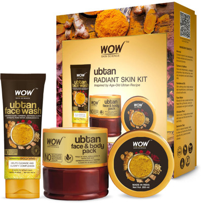 WOW SKIN SCIENCE Bright & Glow Kit – (Ubtan Face Wash Tube+ Ubtan Face & Body Pack + Ubtan Face & Body Scrub ) – 500mL  (3 Items In The Set) For Rs. 239 @ 80 %