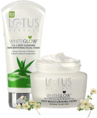 LOTUS HERBALS WhiteGlow 3 In 1 Deep Cleansing Skin Brightening Facial Foam 200g WITH WhiteGlow Skin Brightening Deep Moisturising Cream 60G(2 Items in the set)