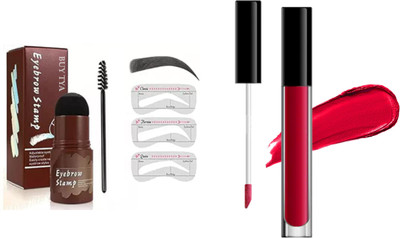 Buy TYA Eyebrow Stamp Enhancer Eyebrow Stamper Kit Waterproof (Black),Long Lasting Waterproof Red Lipstick 1 Pcs(2 Items in the set)