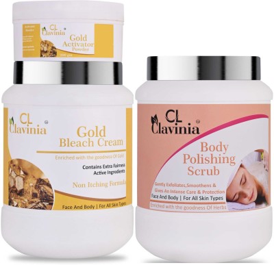 CLAVINIA Gold Bleach Cream 1 Kg + Body Polishing Scrub 1000 ml(3 Items in the set)