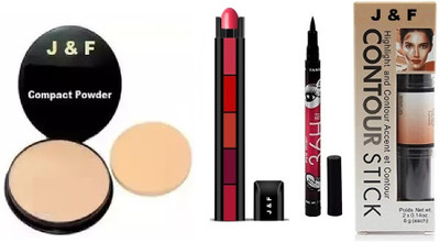 Zailie Face Compact Powder, 5 in 1 Red Lipstick,Eyeliner, Contour Stick(4 Items in the set)