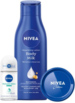 NIVEA Bodymilk 75ml Creme 25ML Sensitive 25ml Roll on(3 Items in the set)