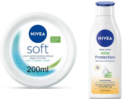 NIVEA Aloe Protection Lotion 200ml & Soft Light Moisturizer Cream 200ml (Pack of 2)(400 ml)