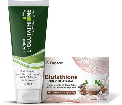 LA Organo Glutathione Gel & Shea Cocoa Butter Soap for Skin Whitening, Brightening & Anti Aging(2 Items in the set)
