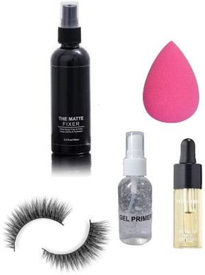 Herrlich PROFESSIONAL COMBO KIT FACE SERUM PRIMER MAKEUP FIXER EYE LASHES & BEAUTY BLENDER(5 Items in the set)