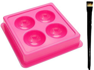 ShopCircuit Facial Cosmetic 4 Cups Tool Tray Plastic Washable For Salon, Pink Colour Tray with Eyeshadow/Lipstick Brush(2 Items in the set)