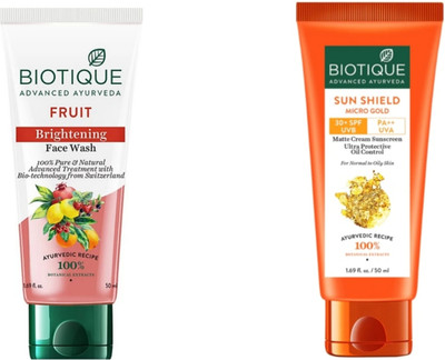 BIOTIQUE Fruit Face Wash 50 ML & Sun Shield Micro Gold Sunscreen Matte Cream 50 ML(2 Items in the set)