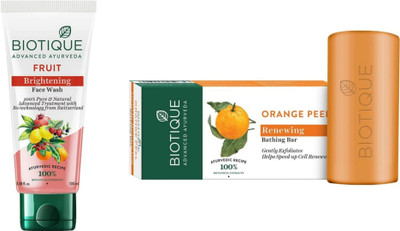 BIOTIQUE Fruit Face Wash 100 ML & Orange Peel Bar 150g(2 Items in the set)
