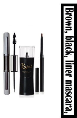 Neycare jet black with brown kajal with mascara with liner pack of 3(3 Items in the set)