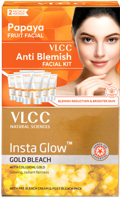 VLCC Papaya Fruit Facial Kit and Insta Glow Gold Bleach(2 Items in the set)