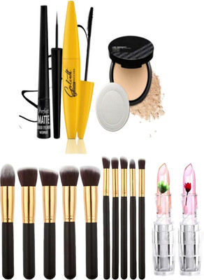 Earthcon 10 Pieces Brushes liner Mascara Compact Powder And Lipstick Combo Makeup Kit(5 Items in the set)