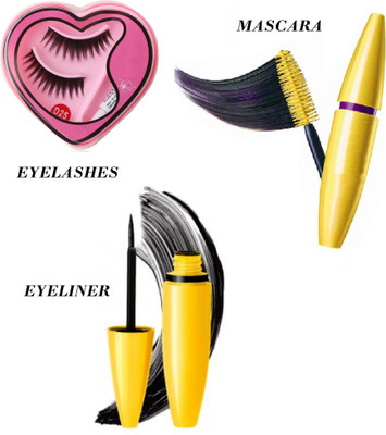 KAIASHA DAILY USE MAKE UP COMBO KIT, YELLOW MASCARA, EYELINER,HEARTSHAPE EYELASHES(3 Items in the set)