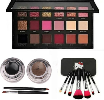 brown blush ROSE GOLD EYESHADOW PALETTE WITH GEL EYELINER AND BRUSH SET(4 Items in the set)