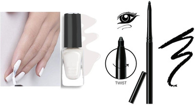 GFSU - GO FOR SOMETHING UNIQUE Black Crayon Kajal With Shine White Nail Paint(2 Items in the set)