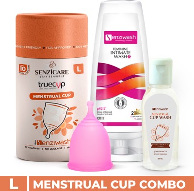 Senzicare Truecup Large Reusable Menstrual Cup & Cupwash 25ml with Intimate Wash 100ml for Women Combo Pack(3 Items in the set)