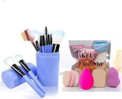 WEEPER 12 Pcs Soft Makeup Brush With Barrel Storage Box Blue (Multicolor) & 6in1 Makeup Blender Sponges Puff(2 Items in the set)