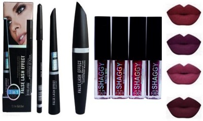 SHAGGY Makeup Combo With 4 Matte Liquid Lipstic with 3in1 Mascara Eyeliner Combo For Girls(2 Items in the set)