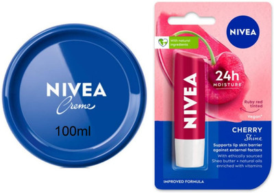 NIVEA Cherry Shine Lip Balm 4.8g & Cream 100ml(2 Items in the set)