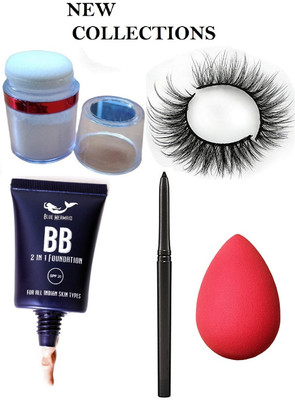 SEUNG NATURAL FALSE EYELASHES WITH SPONGE & FOUNDATION & KAJAL & HIGHLIGHTER(5 Items in the set)