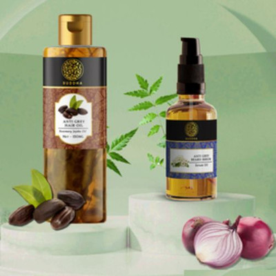 buddha natural Anti Grey Hair Oil & Serum Combo - Helps to Remove Greys and Whites of the Hair & Beard(2 Items in the set)
