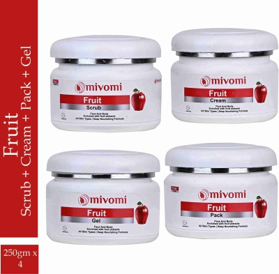 MIVOMI Fruit Scrub + Cream + Gel + Face Pack 250 gm X 4(4 Items in the set)