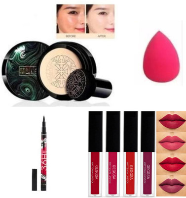 Geggsa BB & CC Cream Foundation With Red Edition Lipstick, Eyeliner & Puff AABI05(4 Items in the set)