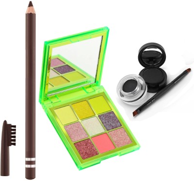 MYEONG Combo Of Gel Eyeliner With kajal Eye shadow Palette & Eyebrow Pencil(3 Items in the set)