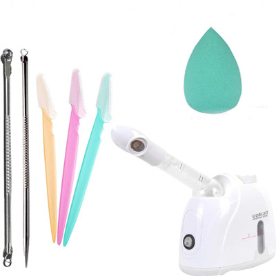 Gorgio Professional Facial Steamer machine, Blackhead Remover, Eyebrow Razors and Blender Sponge(4 Items in the set)