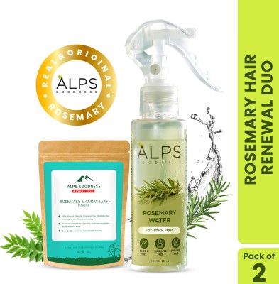Alps Goodness Rosemary Hair Renewal Duo Pack - Rosemary Water Hair Spray (200ml) & Rosemary & Curry Leaf Powder (50g) | Hair Growth Expert(2 Items in the set)