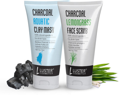 Luster Cosmetics Charcoal Aquatic Clay Mask & Charcoal Lemongrass Face Scrub(2 Items in the set)