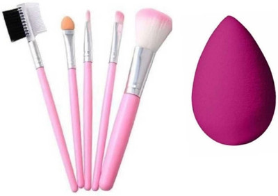 GROOVS 5 Mini makeup brush set and blender puff(6 Items in the set)