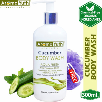 AromaYuth Aqua Fresh Cucumber Body Wash - With Cucumber, Aloe Vera & Vitamin A, D, E and Loofah(300 ml)