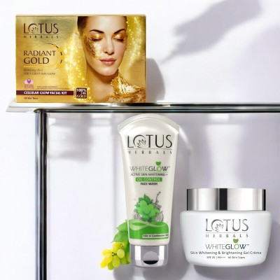 LOTUS HERBALS Whiteglow Gel Creme SPF25 PA+++ With Oil Control Facewash With Gold Facial Kit(3 Items in the set)