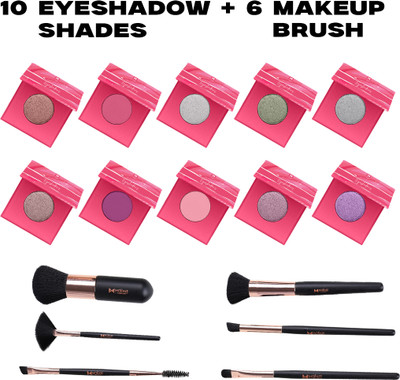 MORAZE Pack of 6 Makeup Brushes with 10-Color Eyeshadow Palette Combo(16 Items in the set)