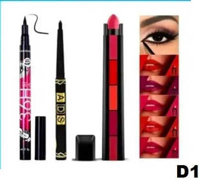 beauty bounty 1 Soft Creamy Matte Finish 5 in 1 (Red ) Lipstick with Eyeliner and Kajal Lipstick Combo Pack Ultimate Makeup kit A(3 Items in the set)