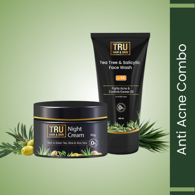 TRU HAIR & SKIN Night Cream-50gm+Tea Tree Cleanser-100ml(2 Items in the set)